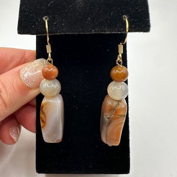 Almost 2.5" polished agate stone dangle earrings with stamped 925 hooks! - Picture 1 of 11